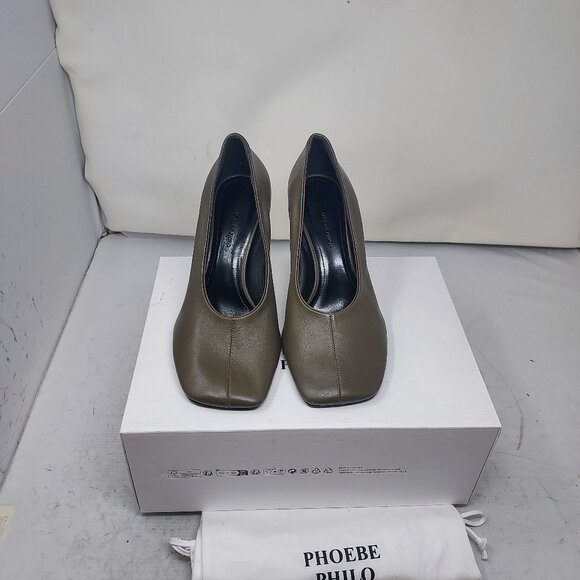 PHOEBE PHILO Nappa Green Olive Square Toe Pump Heel Shoe - Picture 7 of 12
